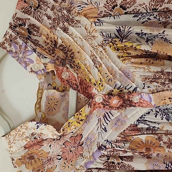Anthropologie Karlie Floral  Puff Sleeve BOHO Pleat Top Pastel Size Small - Picture 10 of 16